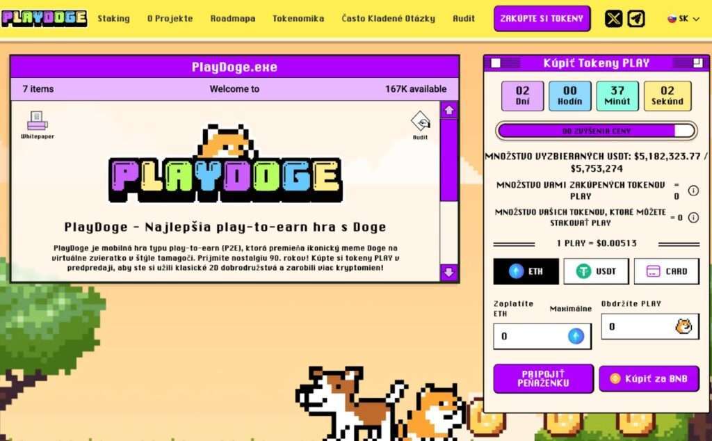 PlayDoge ponúkne staking, hru P2E a prepracovanú tokenomiku. Zdroj: playdoge.io